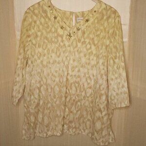 Alfred Dunner Plus Tan Beige Animal Print Beaded Tunic 24W